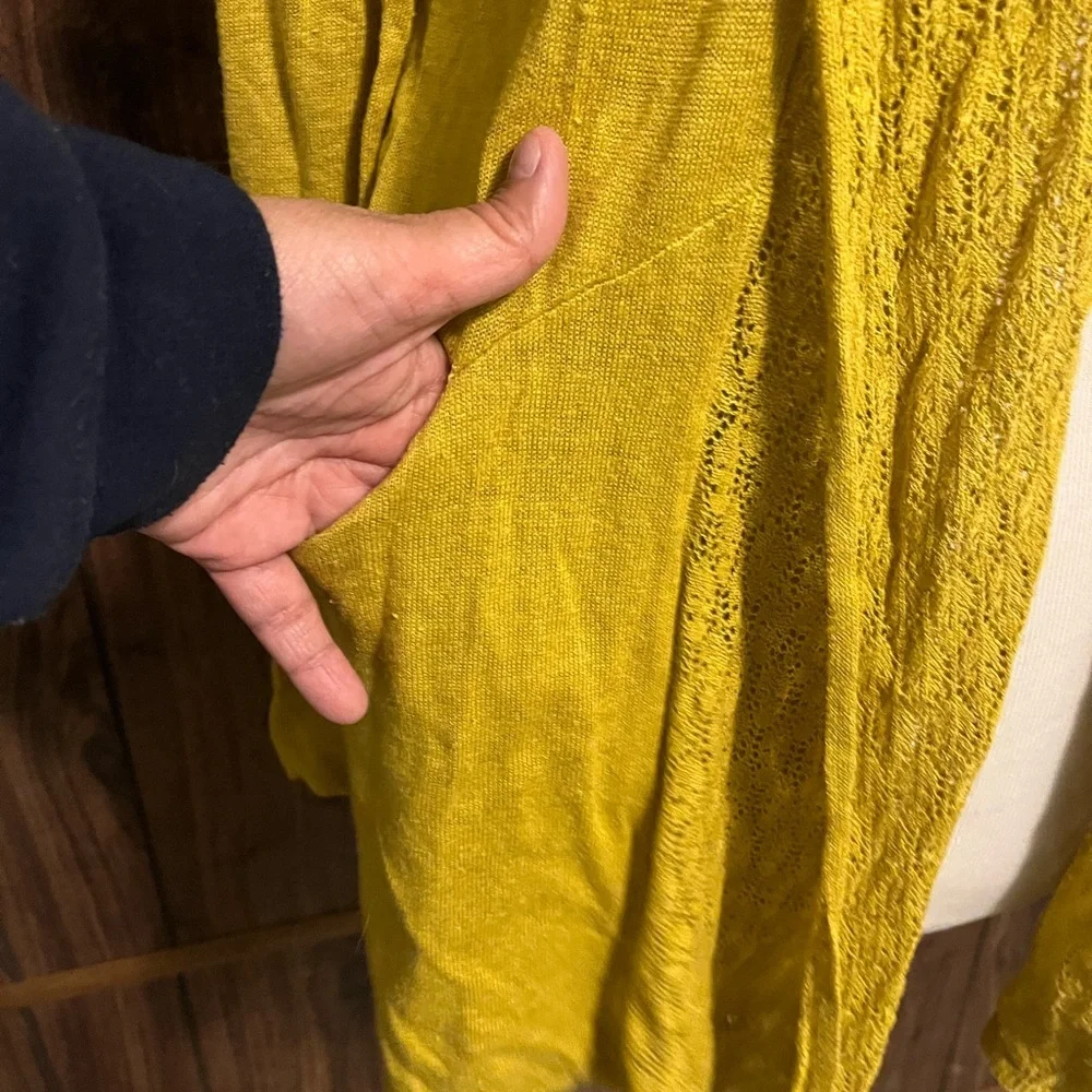 Anthropologie ANGEL OF THE NORTH Yellow Linen Blend Open Knit Cardigan Size M